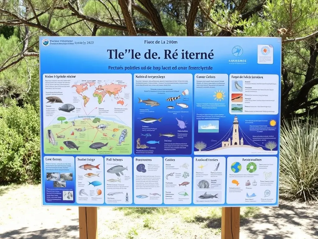 An educational display about the marine ecosystem of Île de Ré, highlighting the importance of biodiversity and conservation efforts.