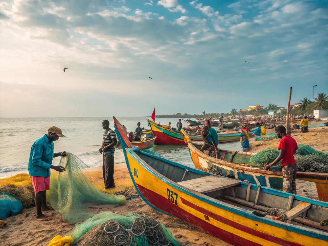 A vibrant image of a community event organized by ADEPIR, featuring educational displays about marine life and the importance of coastal conservation.
